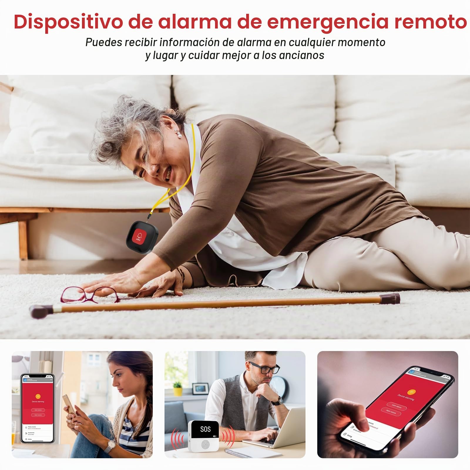 Alarma Avisador Personas Mayores, Botón de Llamada Emergencia para Ancianos