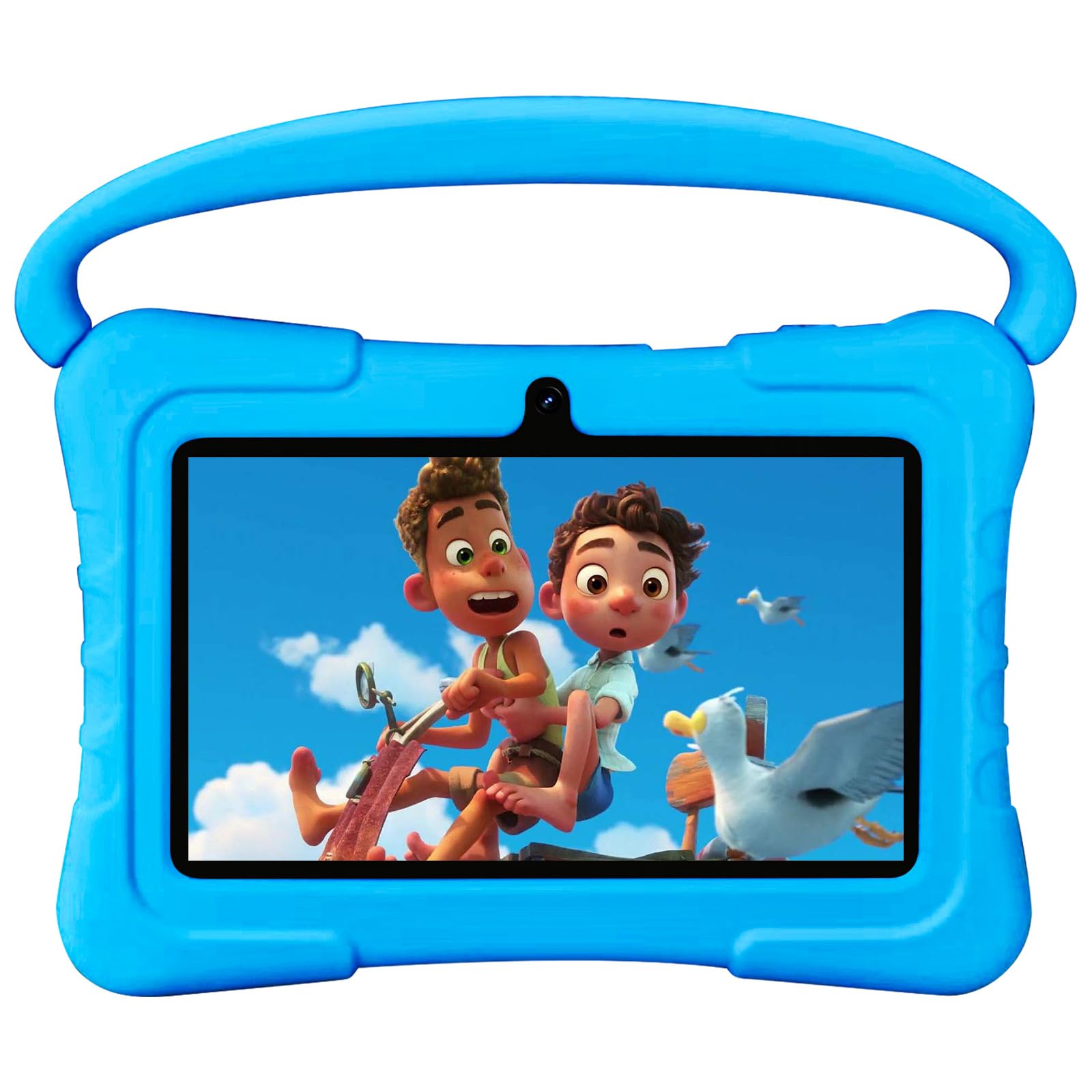 Tablet per bambini da 7 pollici, 32 GB, Android 13 con WiFi, doppia fotocamera, istruzione, giochi, software per bambini preinstallato, tablet PC con filtri per età, controllo genitori (blu)