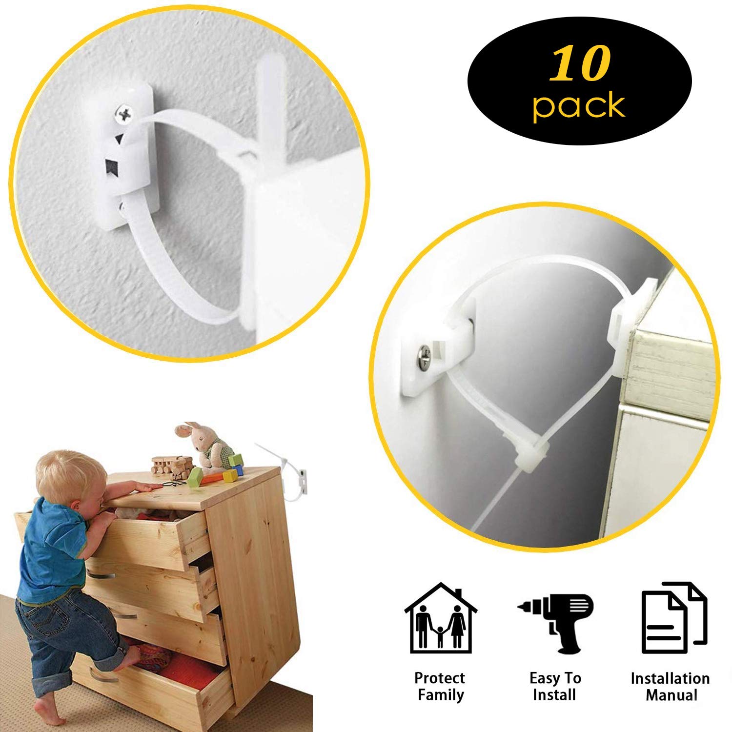 Buy Anti Tip Earthquake Furniture Straps, Wall Anchor Kit (10 pack