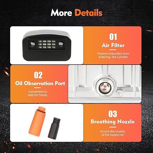 Miniatura 6 de Bomba del compresor de aire, 3HP 2200W 250L/min Compresor de pistón, Bomba de compresor de aire de cilindro gemelo Cilindro del pistón de la cabeza