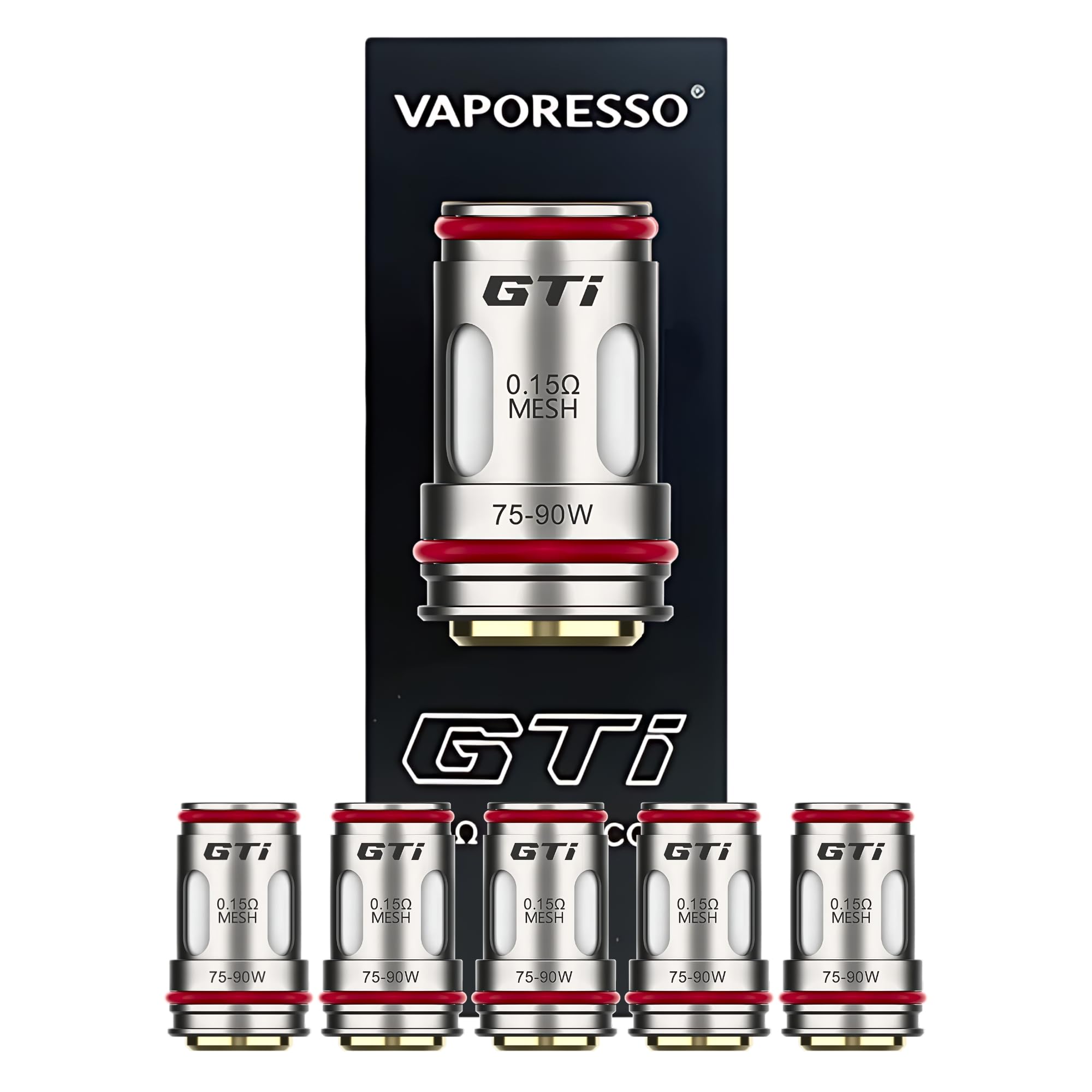 Vaporesso GTI Mesh Coils - 5 Pack - DTL Smooth Vaping, Mesh Build, No Nicotine (0.15 Ohm | 75-90w)
