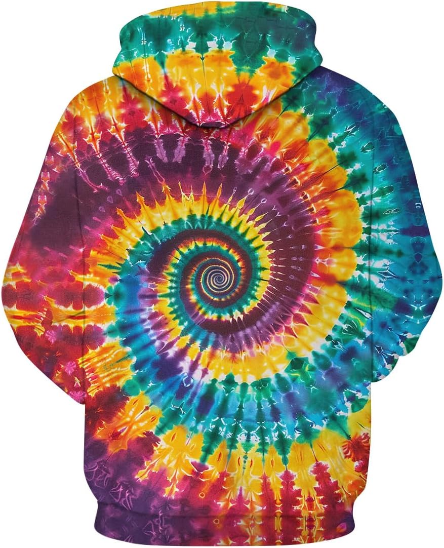 Men's Tie Dye Print Hoodies Colorful Graphic Hooded Pullover Fashion Long Sleeve Sweatshirt Hoodie With Pocket - Image 2