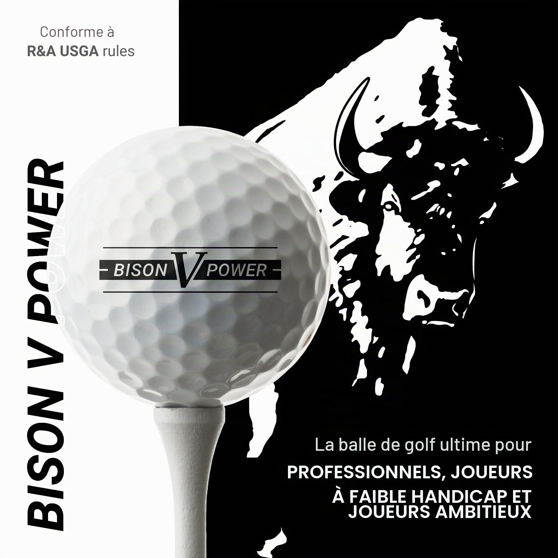 Trust Balles de Golf Bison V/X Power – pour Professionnels et Handicap Faible – Distance Maximale – Trajectoire Droite – Contrôle Ultime – Revêtement Uréthane – 12 ou 48 Balles