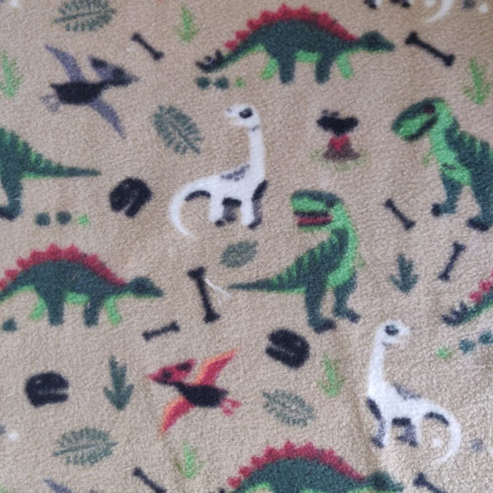 Printed Polar Fleece Fabric Material - Beige Dinosaurs, 1Mtr 150cmx100cm