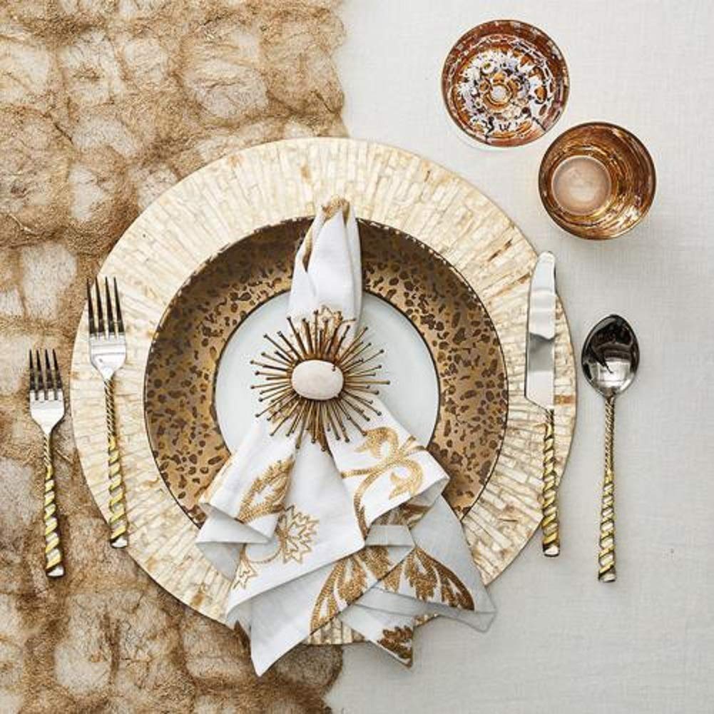 Amazon｜Kim Seybert ビザンチン プレースマット アイボリーとゴールド