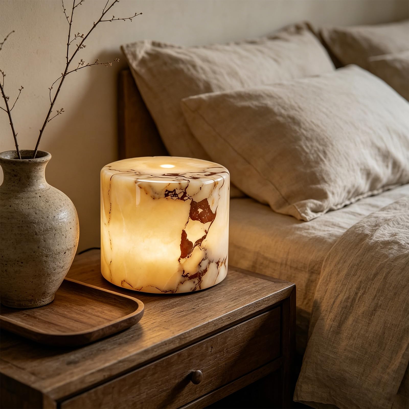 Marmurowa lampa nocna dotykowa, 2,5-calowy nowoczesny, luksusowy design Światło dekoracyjne, pielęgnująca oko ściemniana lampa LED do otoczenia, do szafki nocnej w sypialni, półki na biurko B