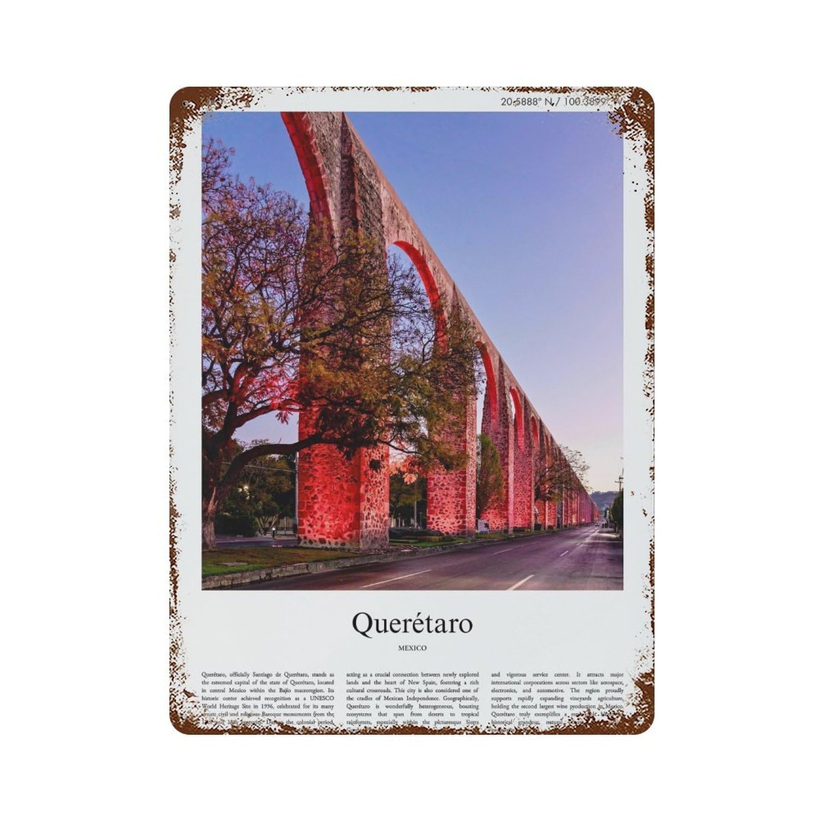 xiaoxiaoshen Querétaro Mexico City Scenery Wall Decor Art Metal Tin Poster Modern Home Decor Art Home Bar Shop Decorations Vintage Sign 40x30cm
