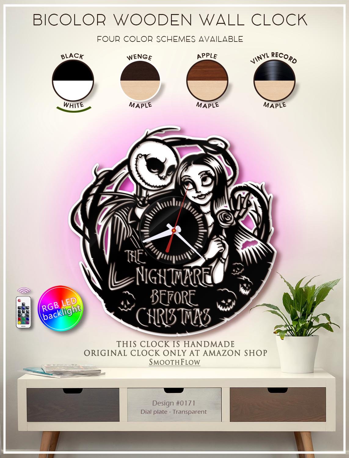 Buy The Nightmare Before Christmas Wooden Clock. Modern Bicolor Clock