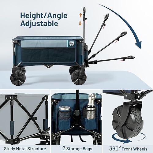Miniatura 3 de TIMBER RIDGE Carro plegable plegable, carrito de playa resistente con grandes ruedas todo terreno para compras, campamento, jardín, con bolsa