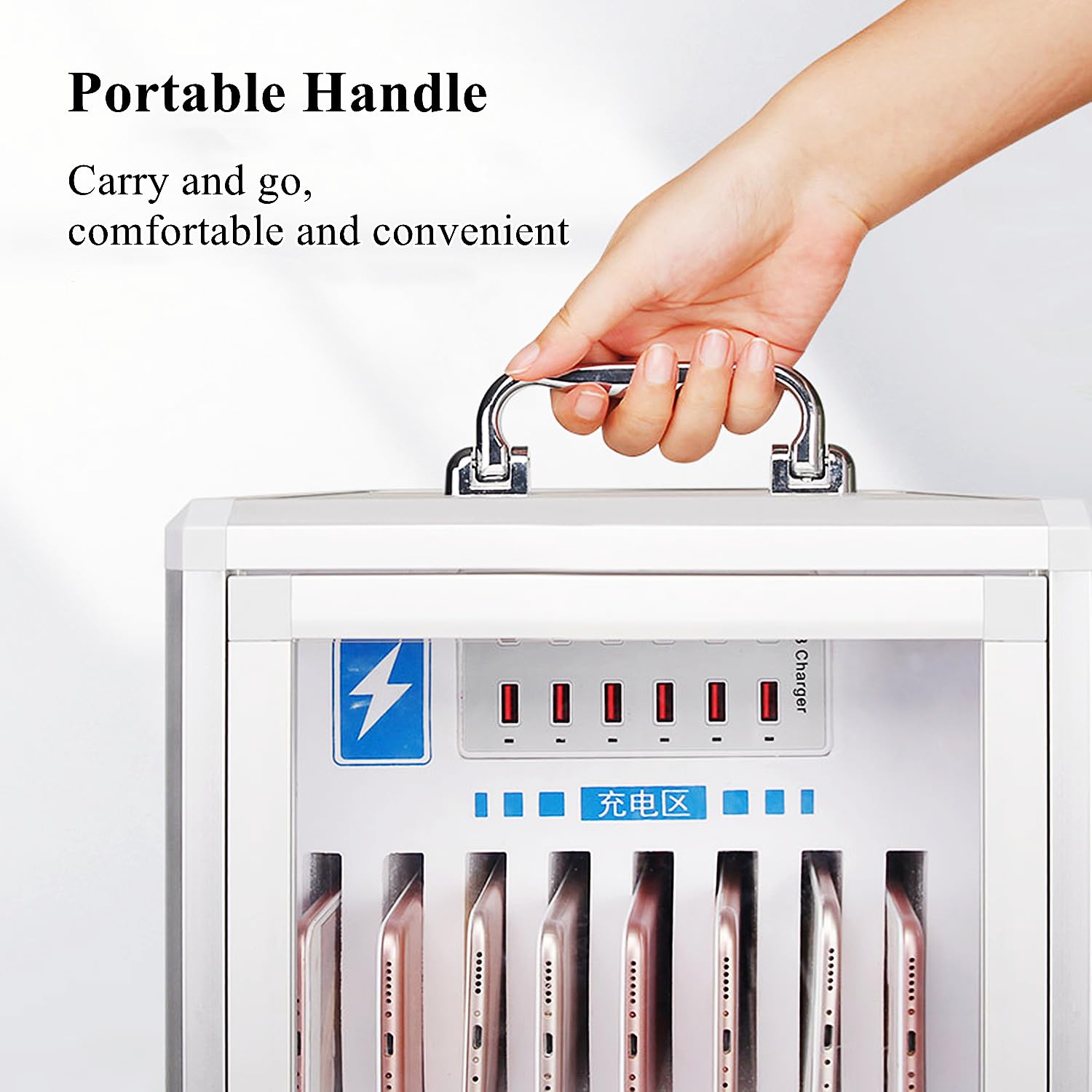 Cargador de Pared para Celular con Interfaz USB y Cierre de Seguridad, gabinete portátil Recargable con Cerradura y manija, Compartimentos múltiples para Celular, 48 ranu,24 Slots