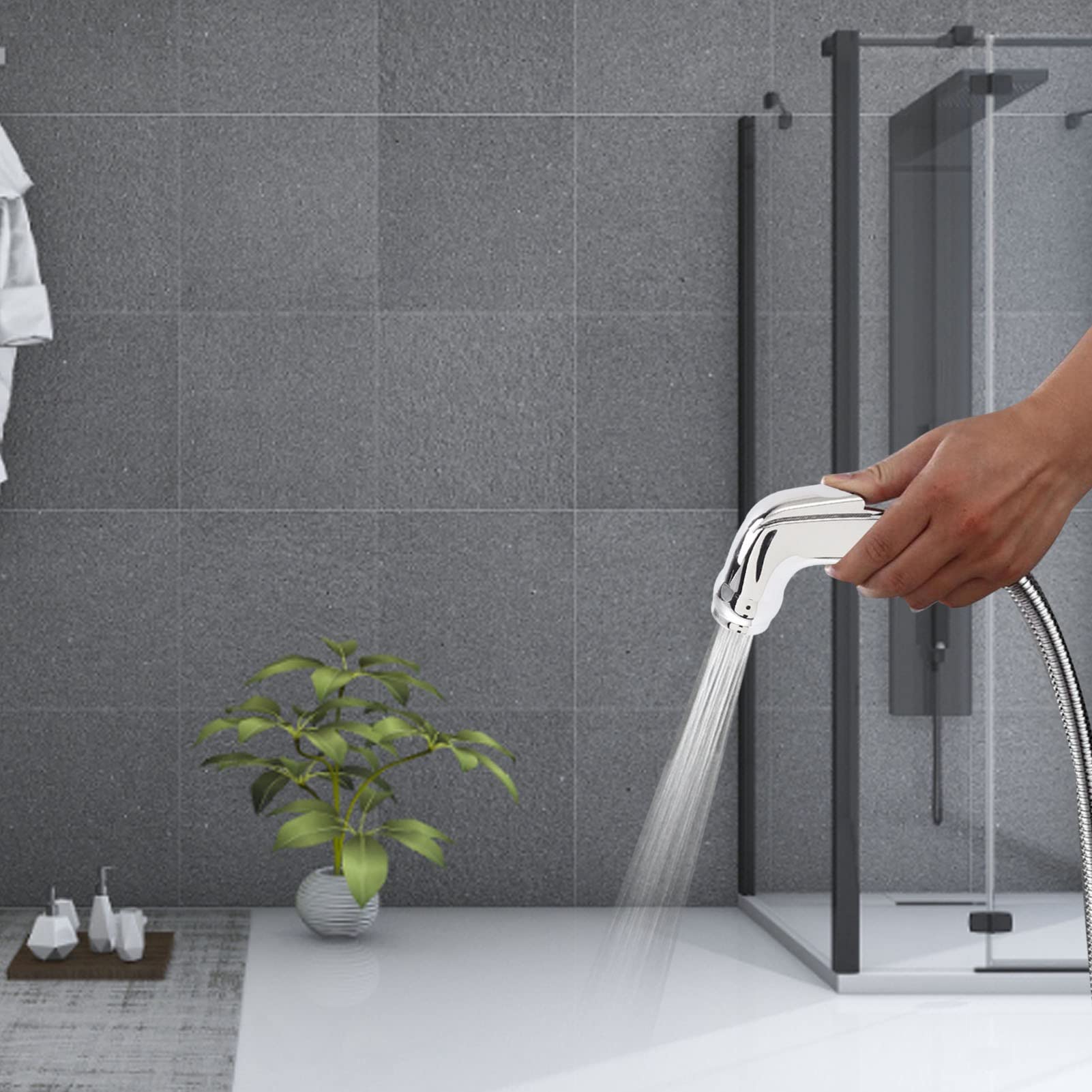 VINGVO Bidet Sprayer Handheld Bidet Sprayer ABS Material Chrome Finish Silver Modern Style Water Saving Nozzle Bath — view 4