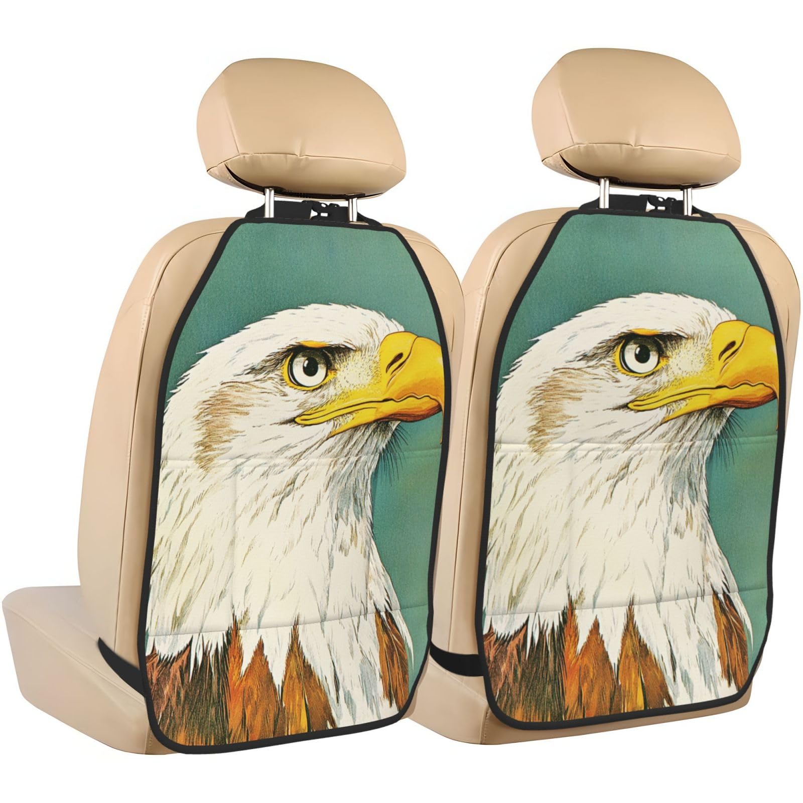 Vintage Bold Eagle Car Seat Back Kick Protectors,2 Pack Kick Mats with Storage Pockets for Vehicles to Protect from Dirt Mud Scratches