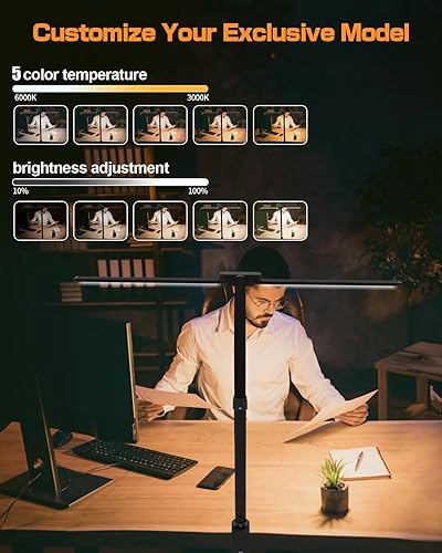 Miniatura 2 de Lámpara de escritorio con abrazadera para oficina en casa, luz de escritorio LED para computadora de oficina con cuello de cisne flexible, lámpara