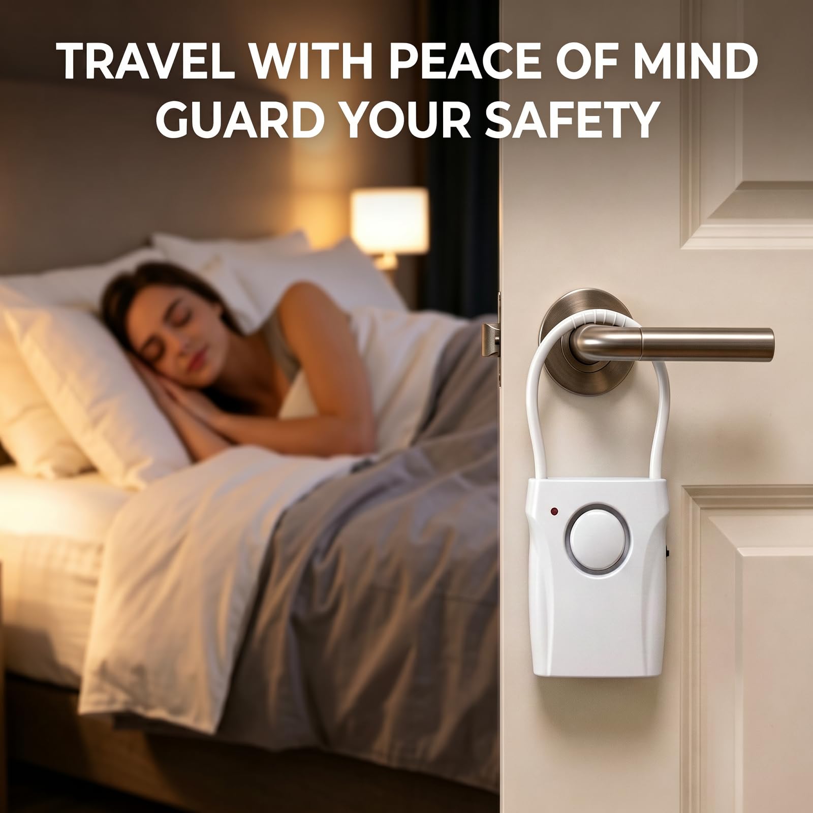 Confezione da 4 allarmi portatili per maniglia della porta, allarme di sicurezza a vibrazione da 120 dB con 3 livelli di sensibilità regolabili, allarme antifurto per la sicurezza di viaggi, hotel