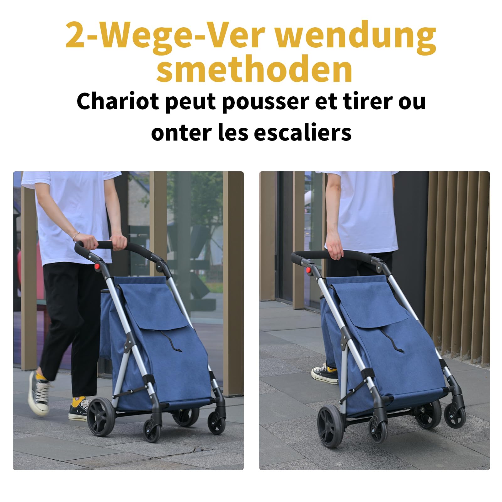 Einkaufstrolley, 46L Trolly Einkaufswagen Klappbar, 4 Rädern Aluminium Leichtgewicht Einkaufstrolley, mit Isolierter Kühltasche, Stabil und Leicht zu Verstauen Einkaufswagen (grau)
