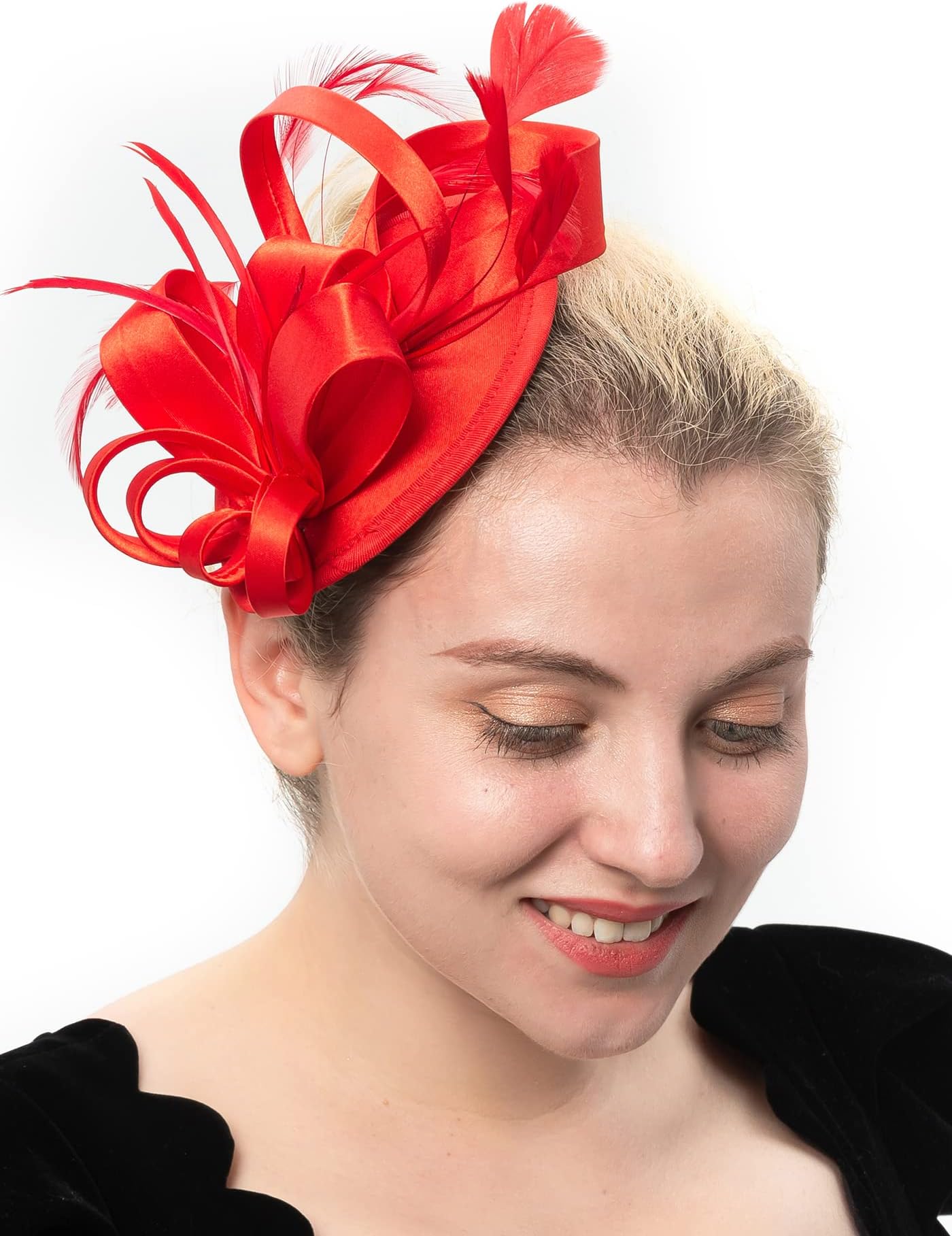 FELIZHOUSEFascinator Hats Feather Satin Tea Party Hat Church Bridal Headwear for Women Girls