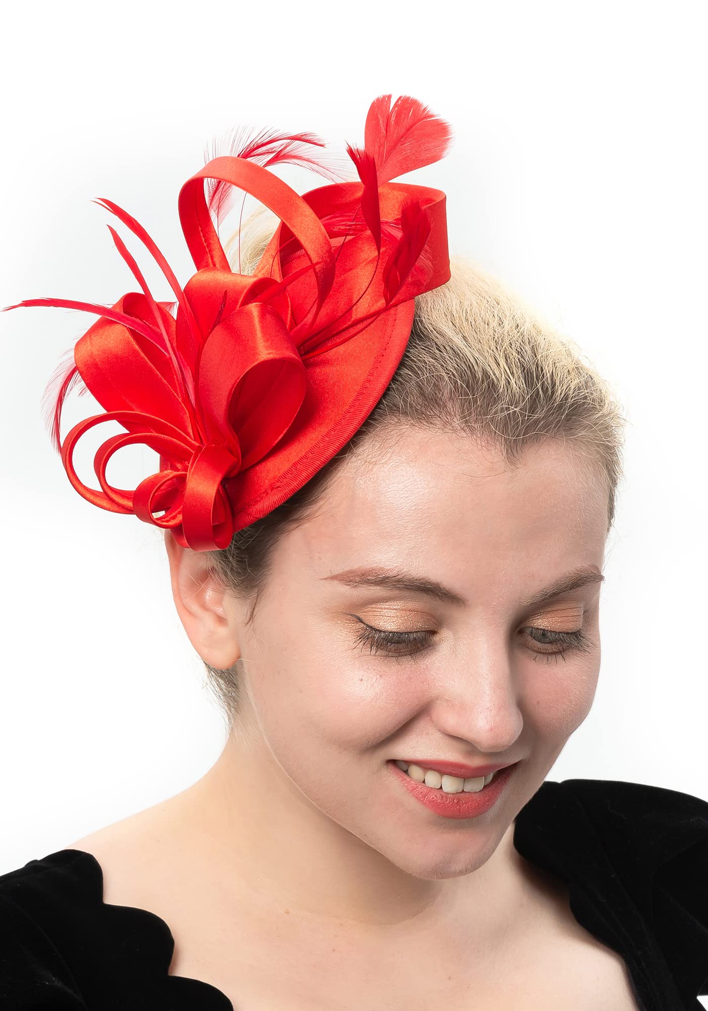 FELIZHOUSEFascinator Hats Feather Satin Tea Party Hat Church Bridal Headwear for Women Girls