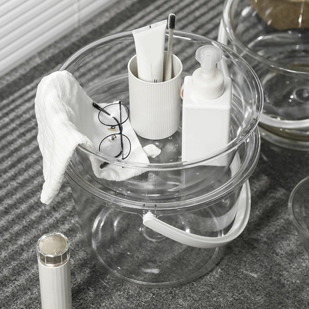 Cubo Transparente Tapa 2 Piezas para Limpieza Doméstica, Lavabo Facial y Baño, Cubo de Plástico Resistente Asa para Lavar Pies y Ropa, Organizador Multifuncional para Hogar