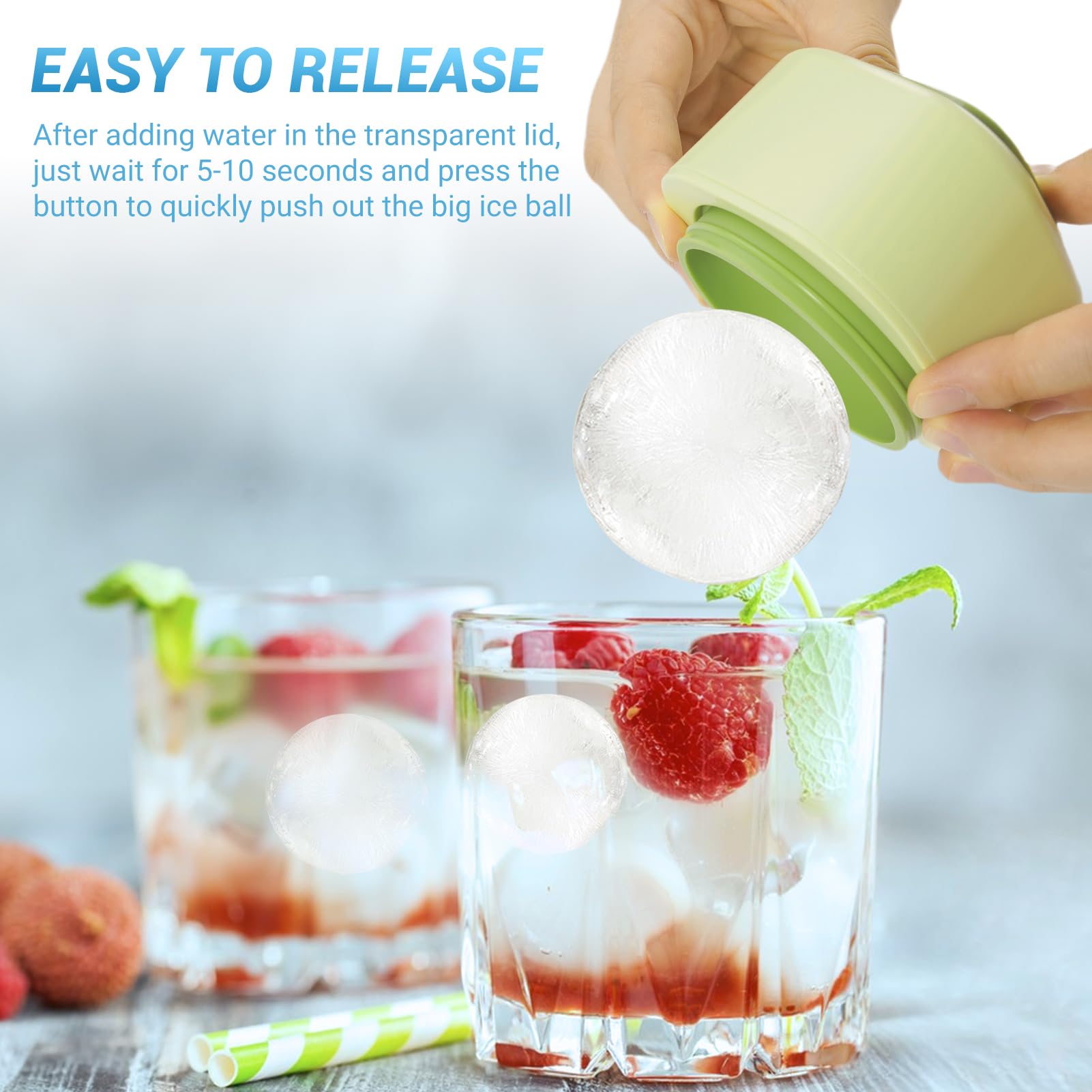Moldes grandes para cubitos de hielo, paquete de 2 moldes redondos para cubitos de hielo de whisky con tapa, moldes para hacer bolas de hielo de fácil liberación para hacer cubitos de hielo
