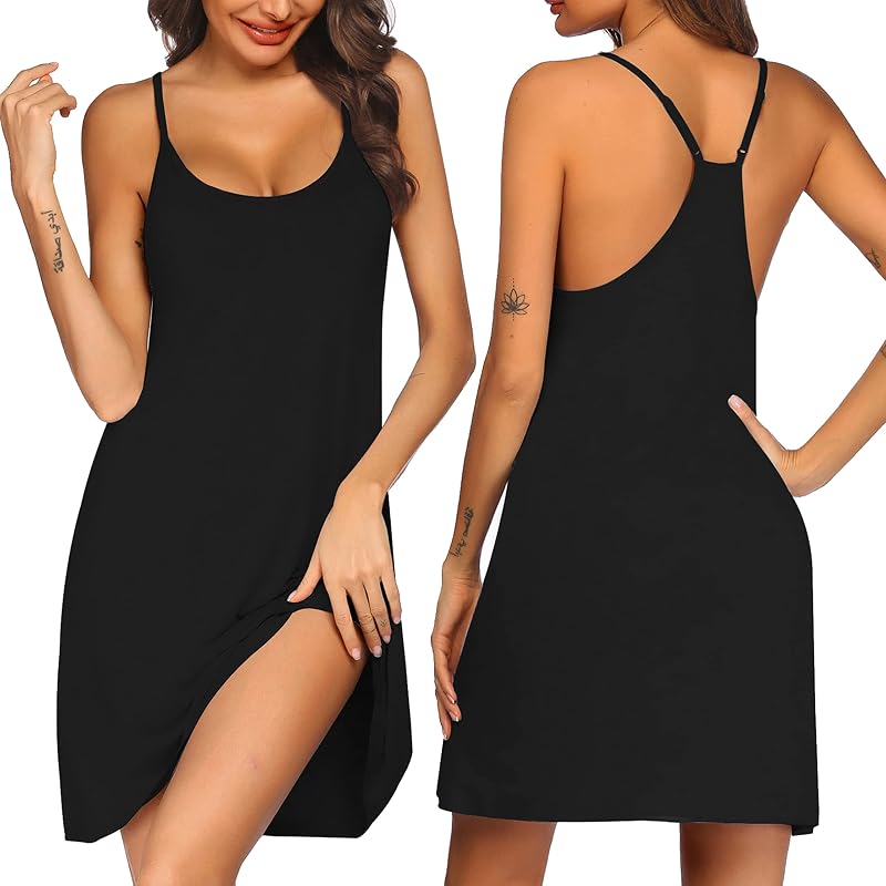 Camisón sin mangas con espalda cruzada para mujer Ekouaer | Camisones con tirantes finos para mujer, vestido de verano para dormir, camisones sexis, camisola suave, vestido de noche para mujer, camisola para dormir