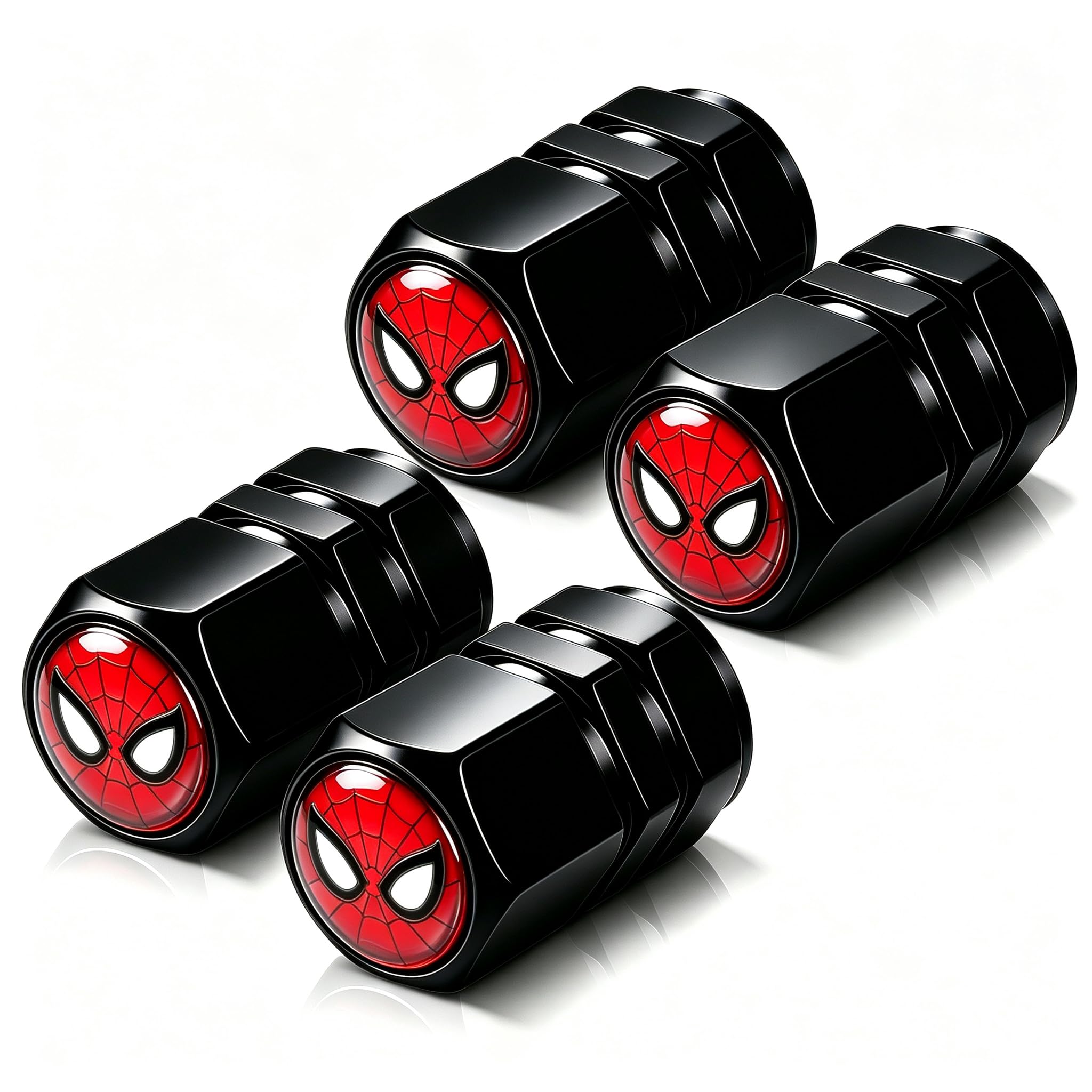 Spiderman Aluminum Tire Valve Stem Caps 4 Pack Black | With Airtight Rubber O-Ring Seal,…