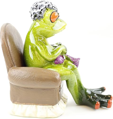 Miniatura 5 de usamjtable Novedad divertida figura de rana abuela tejiendo en un sofá relajante estatua decoración del hogar - verde y naranja