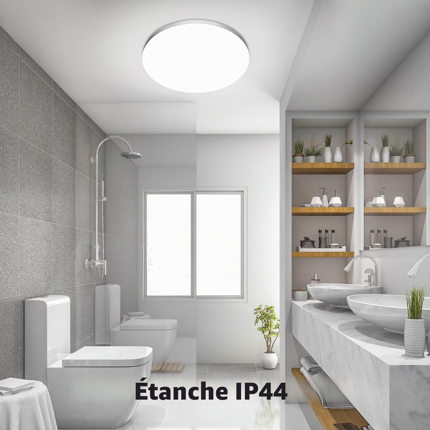 OUILA Plafonnier LED 24W 6500K - 2PCS Luminaire IP44 Ø28 CM pour Salle de Bain, Chambre, Cuisine, Salon, Balcon