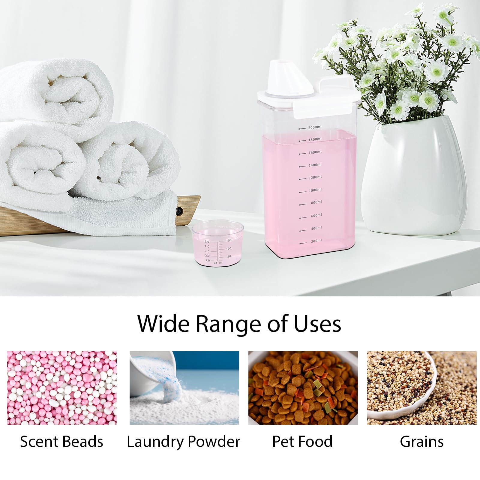 Confezione da 3 dispenser di detersivo liquido in plastica trasparente, per polvere, perline, ammorbidente e candeggina, 2211 g