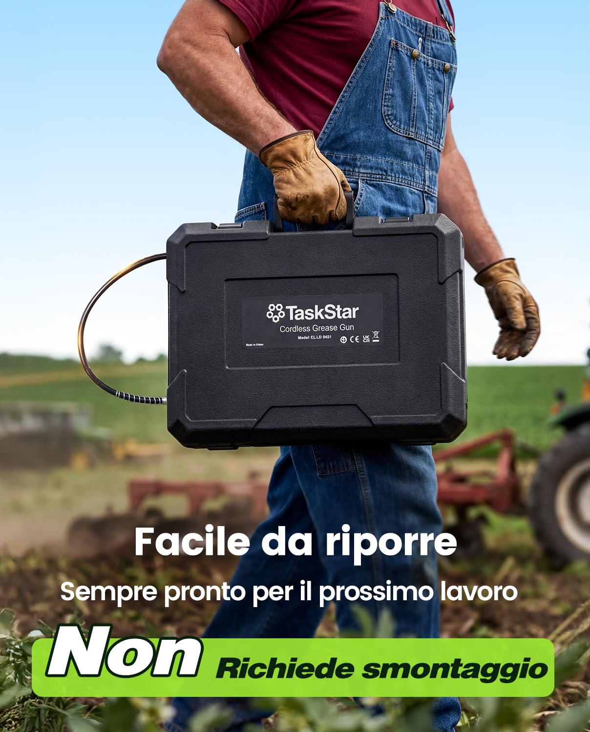 TaskStar Ingrassatore a Batteria, Pistola per Grasso Elettrica Super Efficiente con 2 Batterie e Caricabatterie, Tubo Flessibile da 39,4”, Ingrassatore da 10000 PSI con Luce LED Super Luminosa, Verde