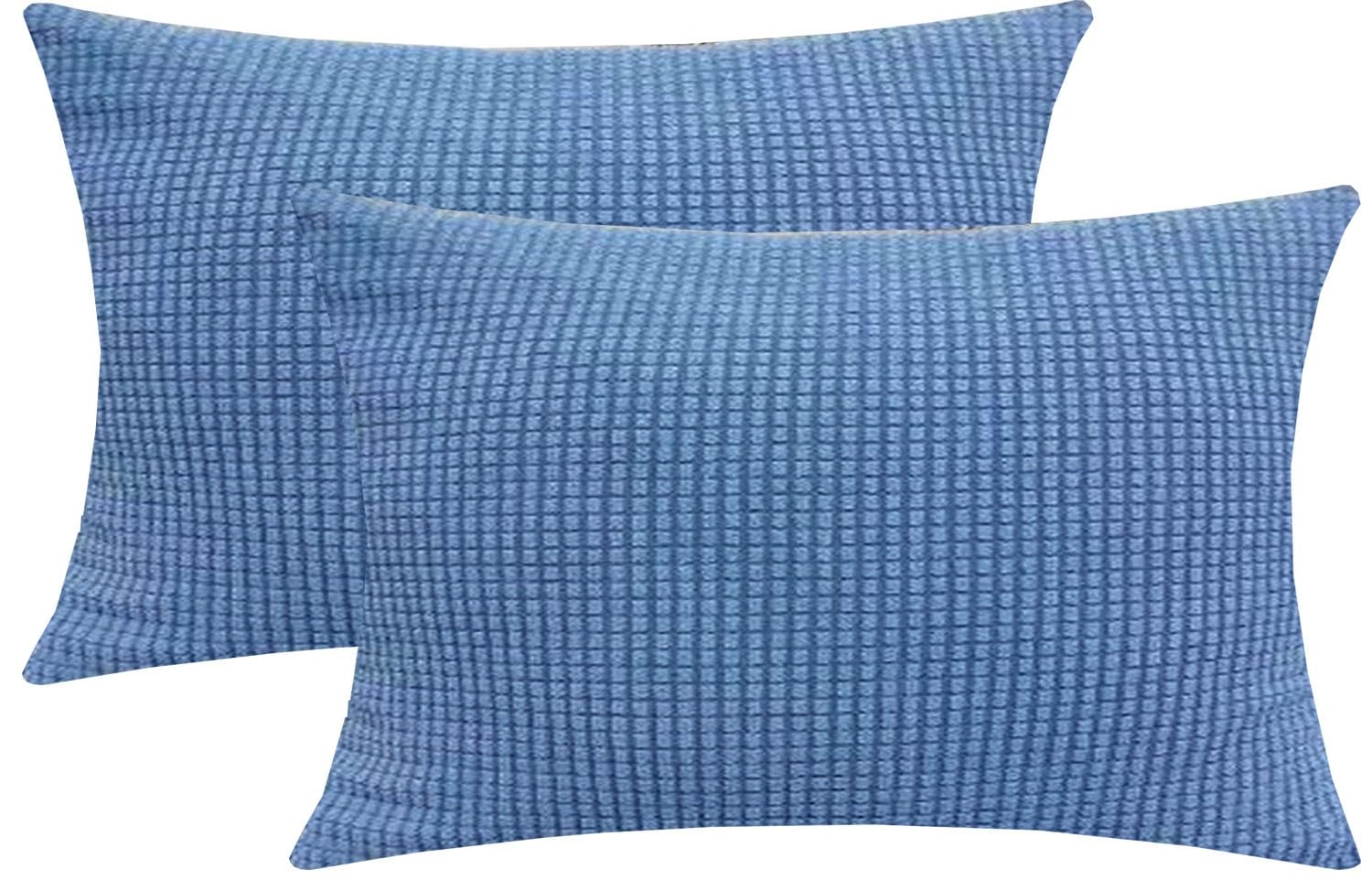 ELYSYSRL Cushion Covers Pack of 2 Large Decorative Square Throw Pillow Case Green/Brown/Grey/Blue for Sofa Living Room Couch,Rectangle Pillowcase Covers with Invisible Zipper(Blue,35x60cm(Set of 2))