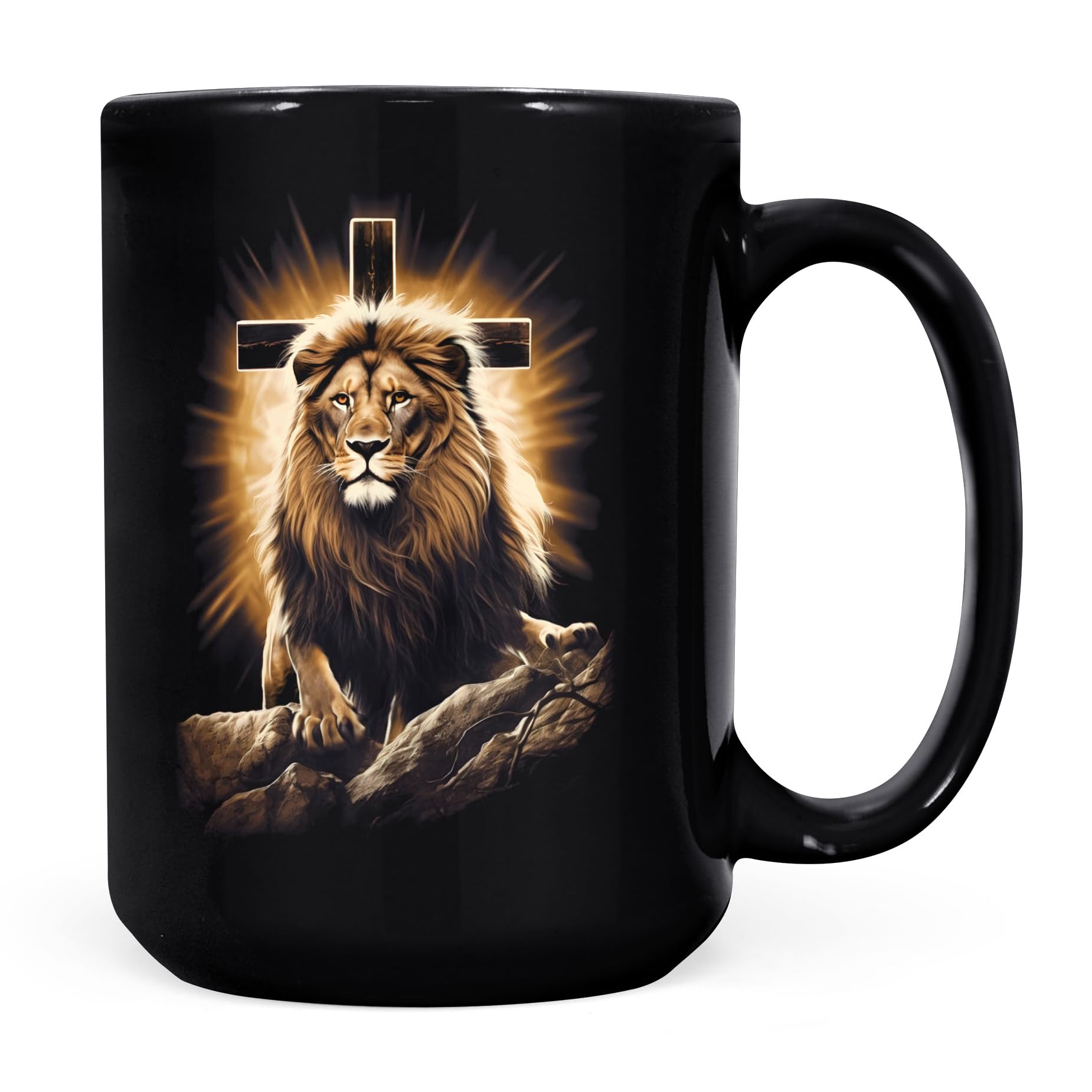 BLESSED ATTIRE CROSS Lion Of Judah Coffee Mug Jesus Religious Faith Lion Christian Black Coffee Mug Gifts For