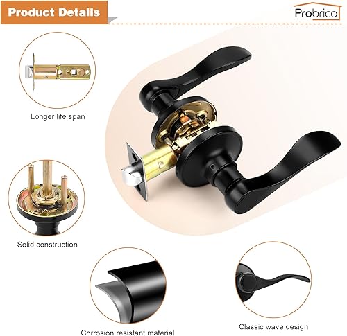 Vista 3 de Probrico Manija de Puerta Negra Palancas de Puerta de Pasaje para Puertas de Armario y Pasillo Estilo Ondulado Manijas de Puerta