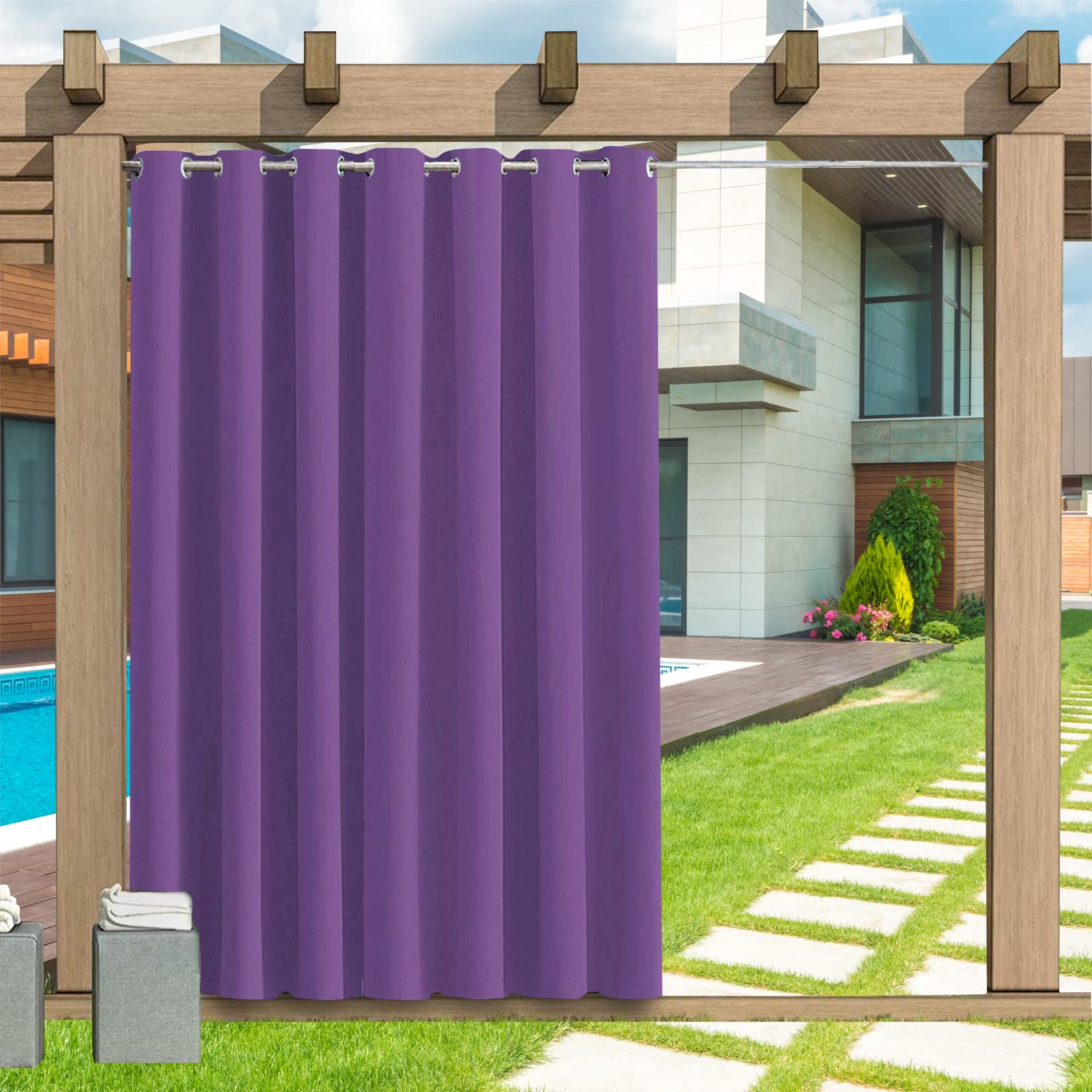 Outdoor Curtains, Outdoor Curtain with Eyelets 1 Panel, 24 Colors Outdoor Curtains Waterproof Sun Shade Patio Curtain, Privacy Screen Sun Shade Curtain for Balcony Patio Porch Pergola, B177xH241CM