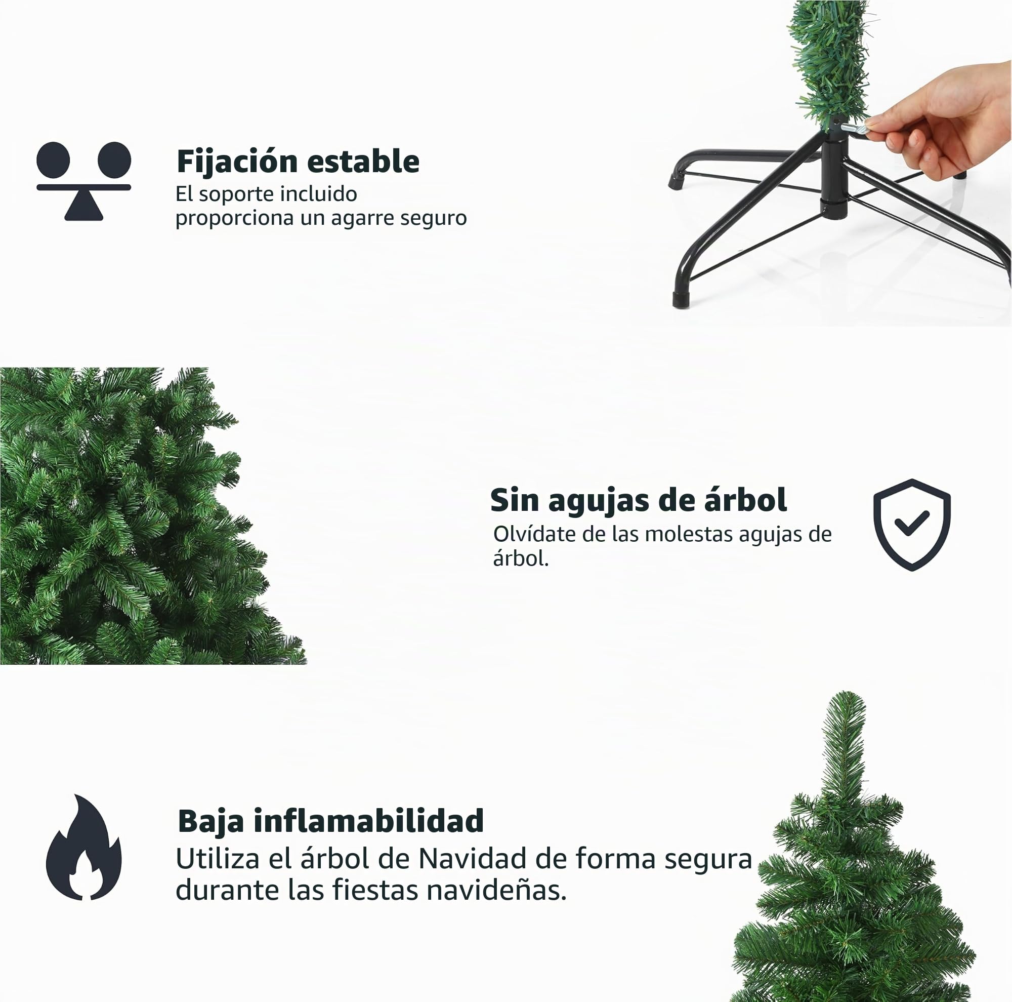 Árbol de Navidad verde artificial de 180 cm - Árbol de Navidad de abeto Nordmann increíblemente real y natural - con soporte ((180cm-PREMIUM))