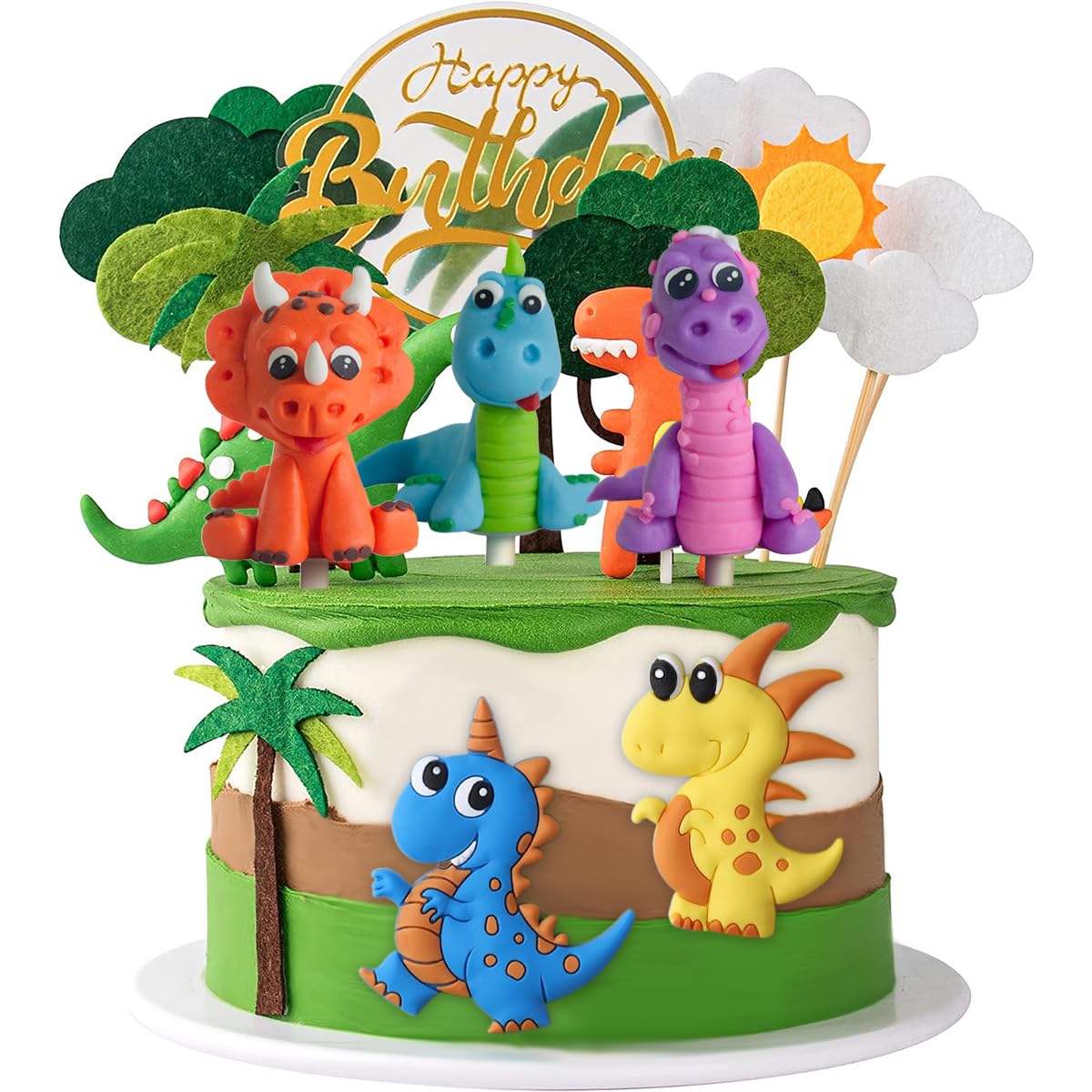5 Pcs Baby Dinosaur Cake Toppers 3D Dinosaur Cake Decorations for Baby Shower Boys Girls Forest Animals Theme Birthday Party Décor