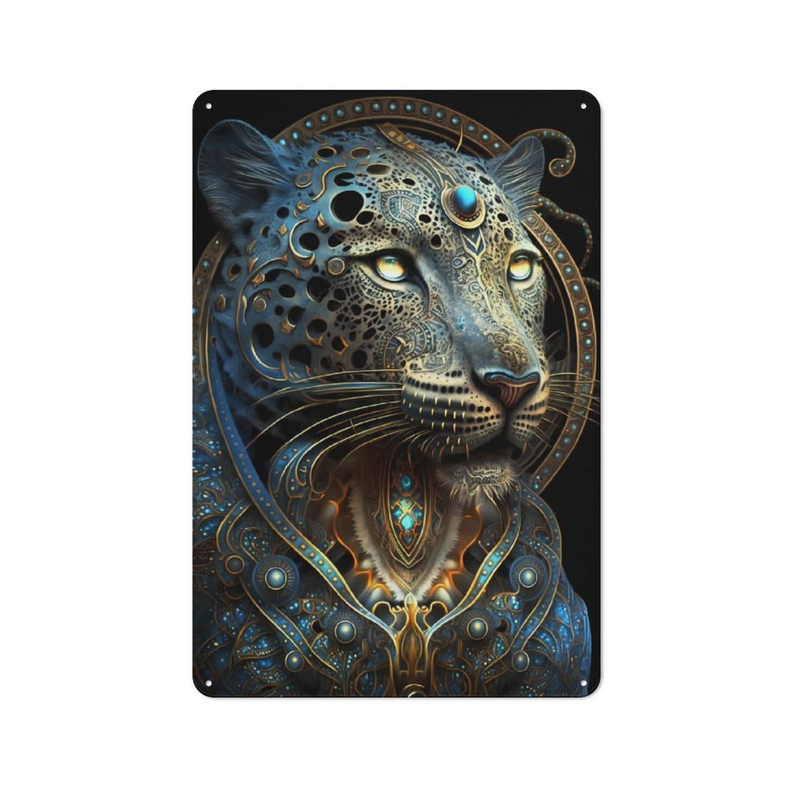Junmoney Mystical Astrology Leopard Metal Plaque 30X20cm With For Garage Wall, Vintage Decor, For Vintage Wall Decor Fans, For Metal Sign Collectors