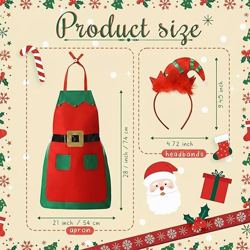 Miniatura 2 de Toulite Juego de 24 delantales de elfo de Navidad con diademas, disfraces de fiesta de Navidad, delantales a granel para adultos y niños para hornear