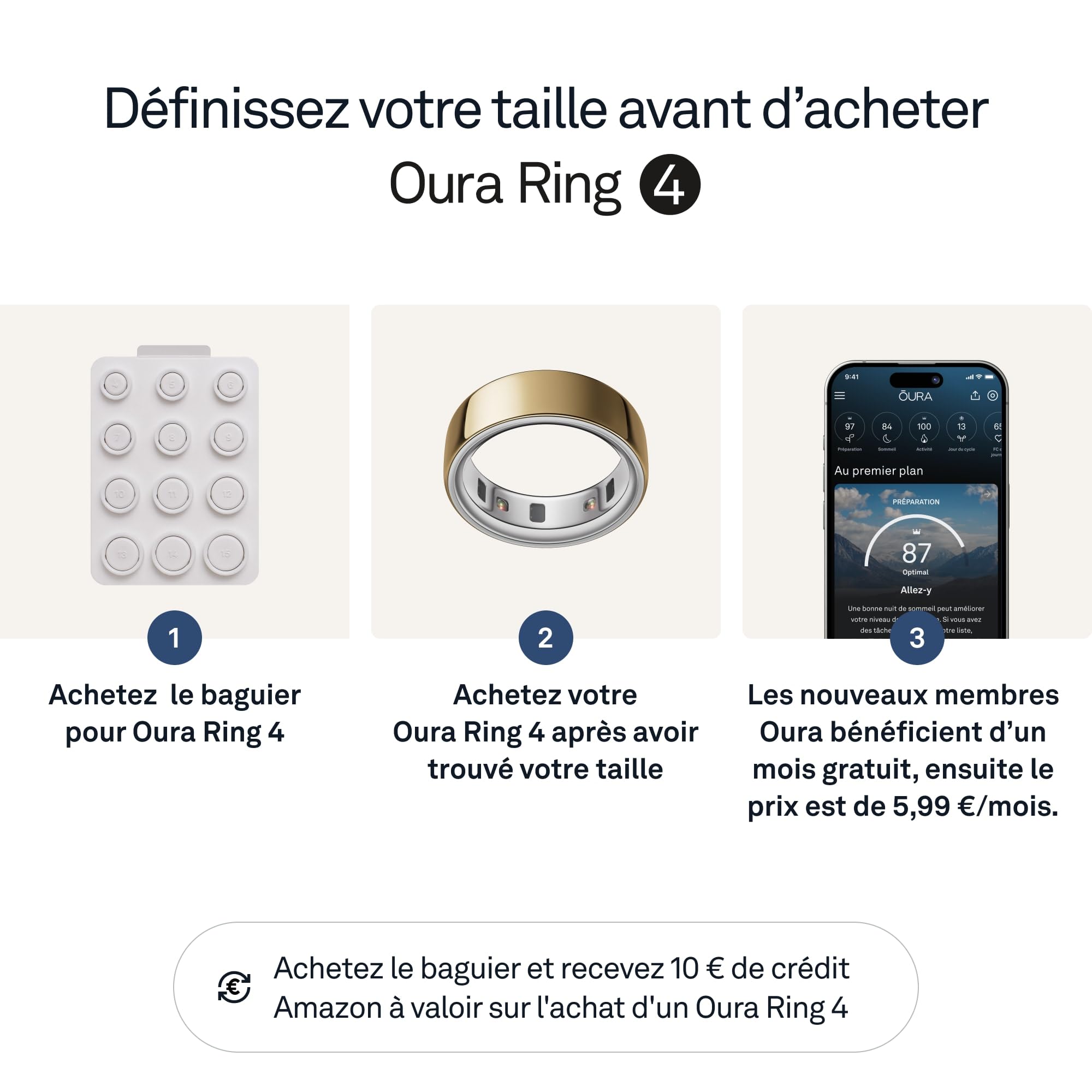 OURA Ring 4 - Gold - Taille 8 - Anneau connecté | Trouvez Votre Taille avec Le baguier Ring 4 | Suivi du Sommeil - Fréquence Cardiaque - Activité - Max. 8 Jours d'autonomie