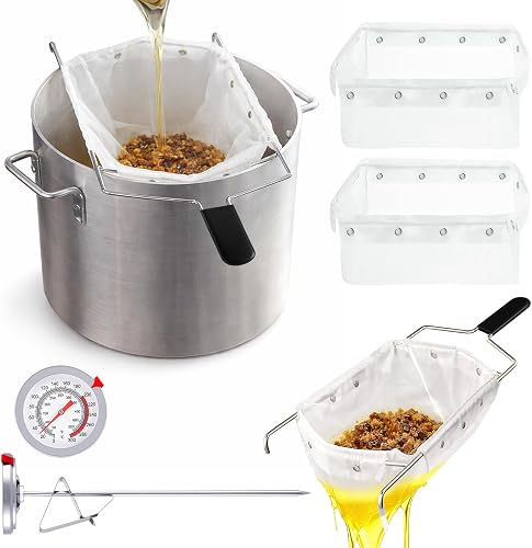 Suclain Fryer Filter Bag & Frame Reusable Cooking Oil Filter for Deep Fryer 70 lb Cooking Oil to Easy Clean Mesh to Capture Crumbs for Home Commercial Use with 1 Frame, 2 Bags and 1 Food Thermometer