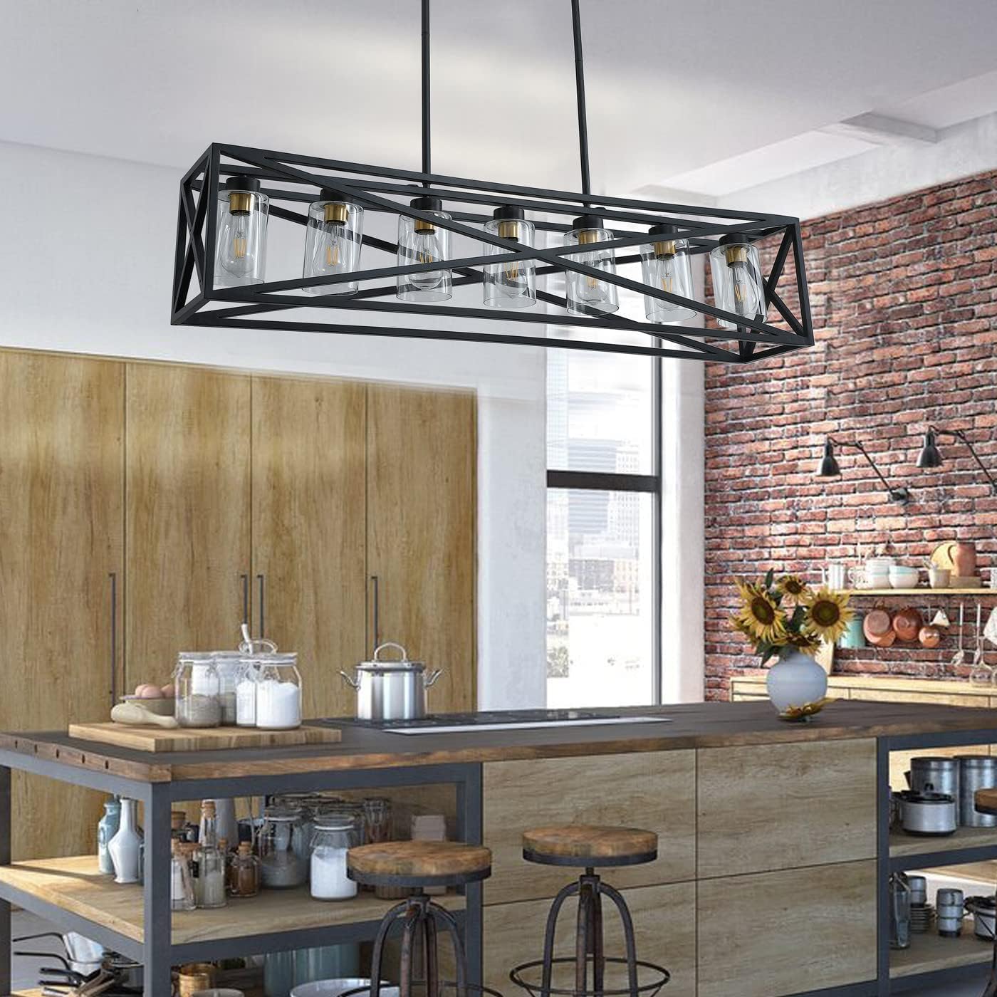 Aiwen 7-Light Kitchen Island Light Farmhouse Cage Style Chandelier Industrial Vintage Pendant Light Fixture