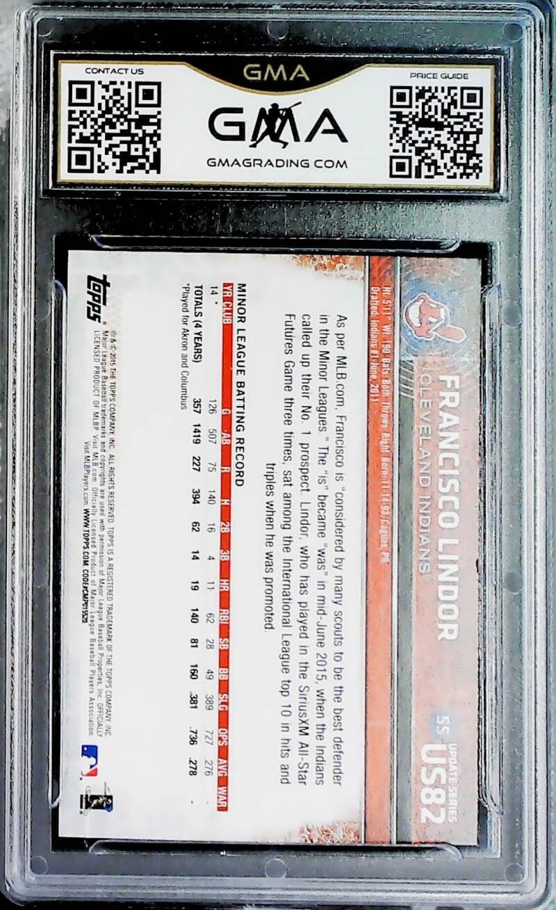 2015 Topps Update Baseball #US82 Francisco Lindor RC Rookie Card Cleveland Indians GMA 9 MINT
