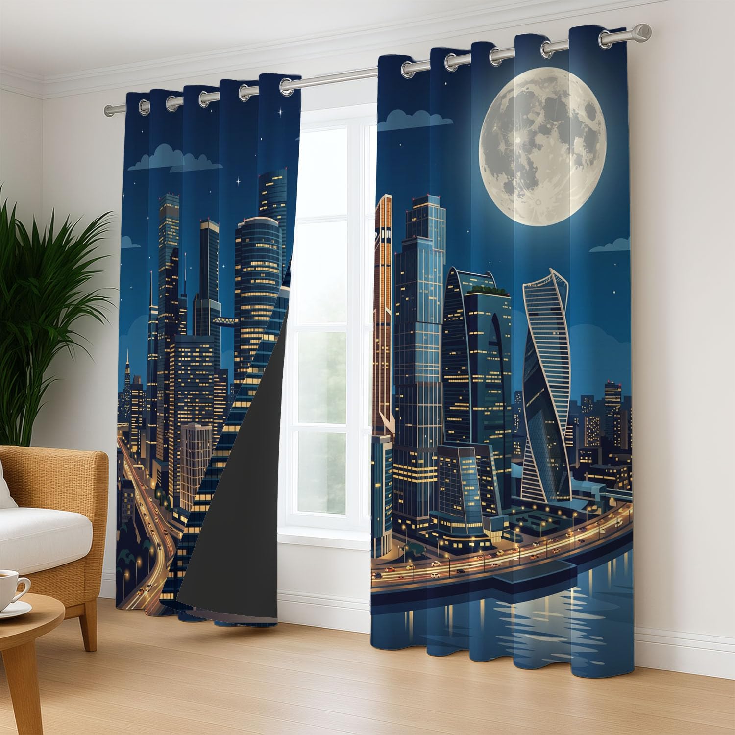 Générique Rideau Occultant Moderne Urbain 132 x 214 CM, Ville Architecture Rideaux et Draperies pour Enfants Filles Chambre Salon Rideaux de Fenêtre Thermiques Isolants