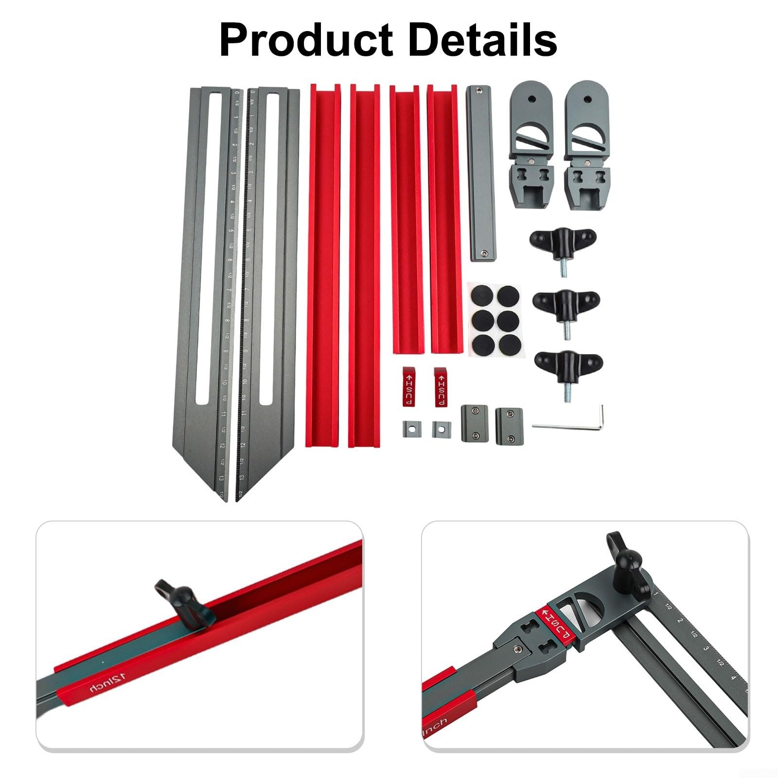 Plantilla de escalera de aluminio, herramienta de plantilla ajustable de 17.9 a 58.9 pulgadas, para plantilla de medición de escalera de precisión con tornillos de remache para diseños personalizados