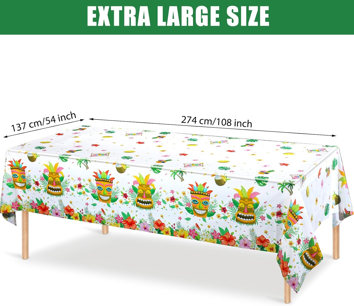 Breling Tiki Party Tablecloths Decorations Hawaiian Luau Table Cloths Plastic Disposable Tropical Table Covers for Aloha Tiki Bar Tropical Summer Beach Birthday Party Supplies, 54 x 108 Inch(6 Pack)