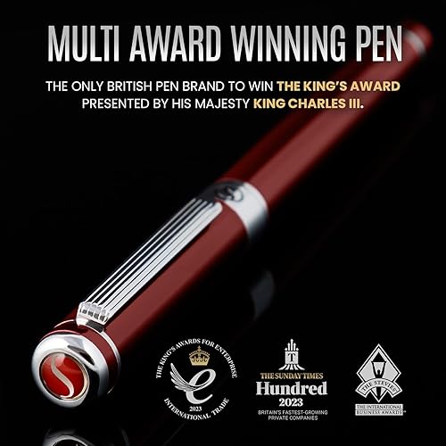 Miniatura 2 de Scriveiner Deep Crimson Red Rollerball – Impresionante bolígrafo de rodillo de lujo de laca roja carmesí profundo con acabado cromado, repuestos