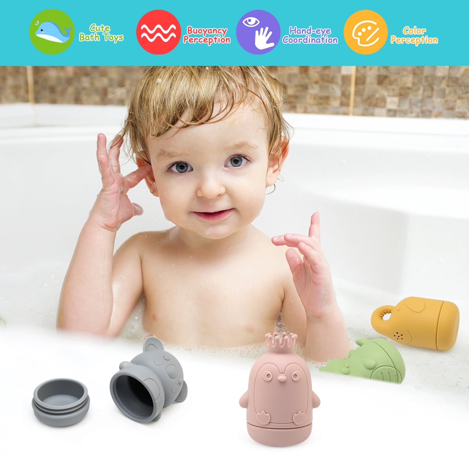 4er Set Badewannenspielzeug Baby | Schimmelresistent & Schwimmend | Ab 18 Monaten