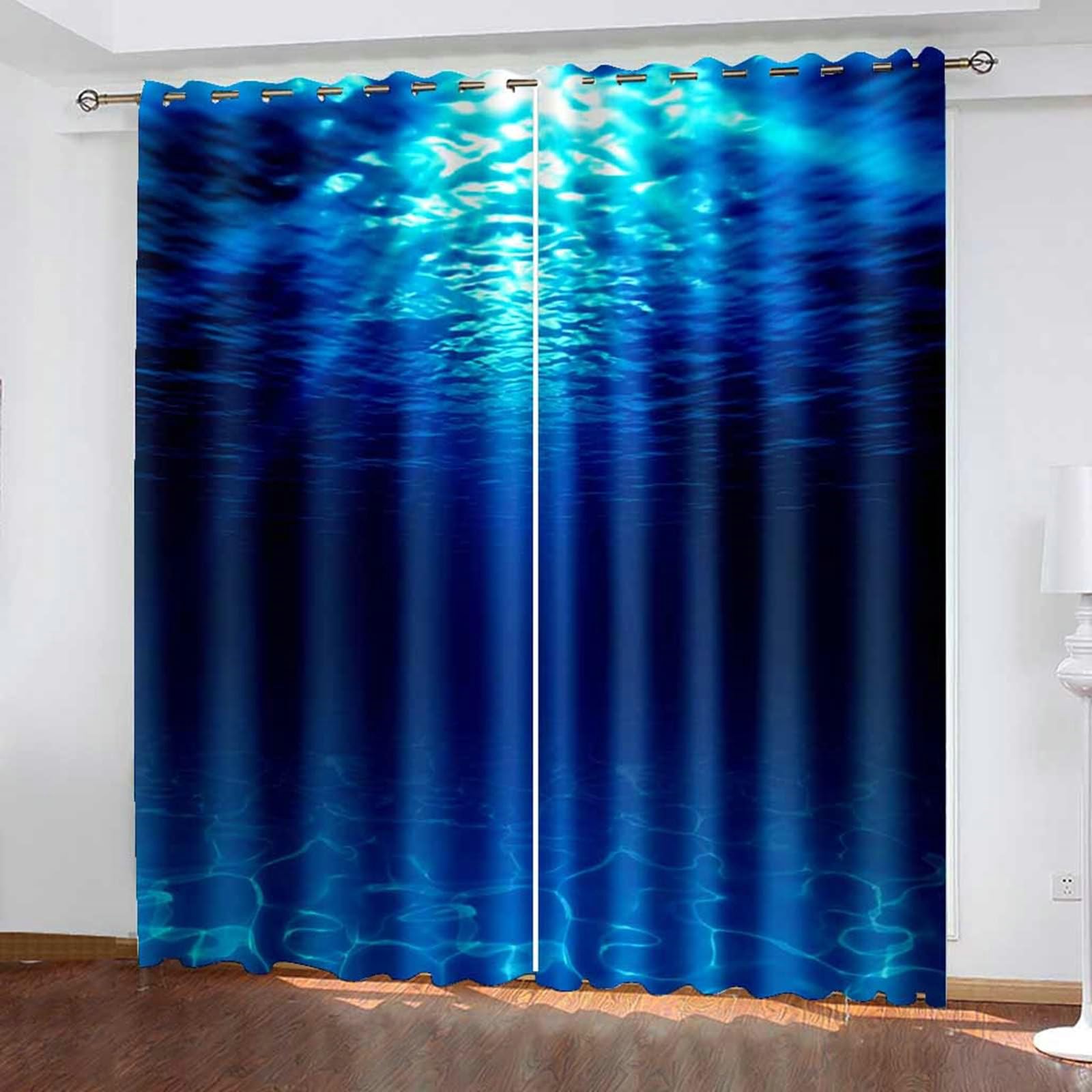 Gualiy Vorhänge Blickdicht 2 Stück, Vorhang Blau 107x183cm Tiefes Wasser Gardine Vorhang Verdunkelung