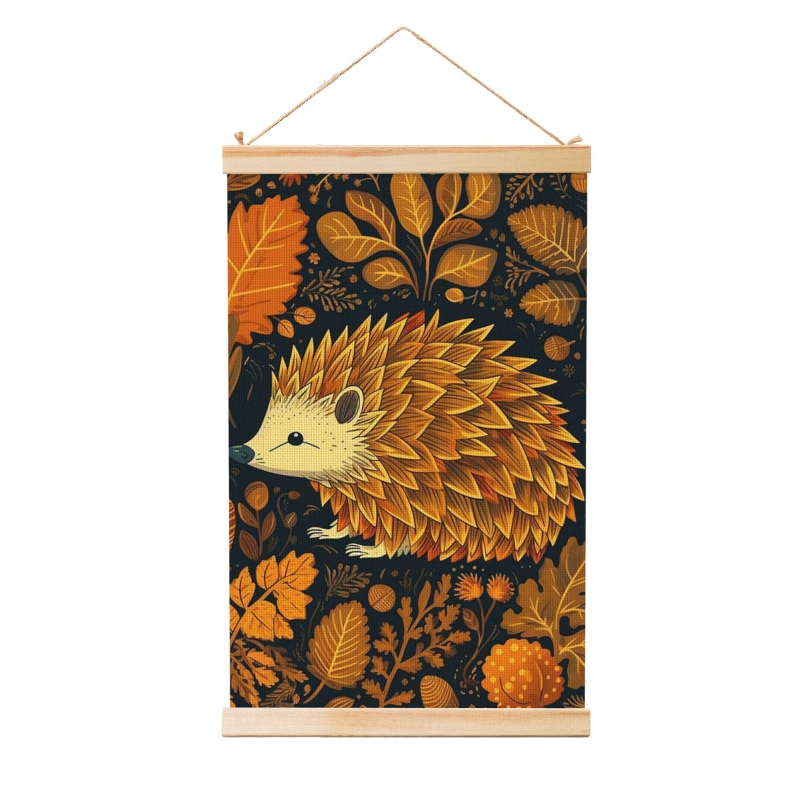 Cute Hedgehog Posters Wooden Shaft Hanging Poster Canvas Prints Scroll Wall Art Painting Vintage Wall Banner Modern Artwork Decor for Home Decor Ready to Hang 16"x24"