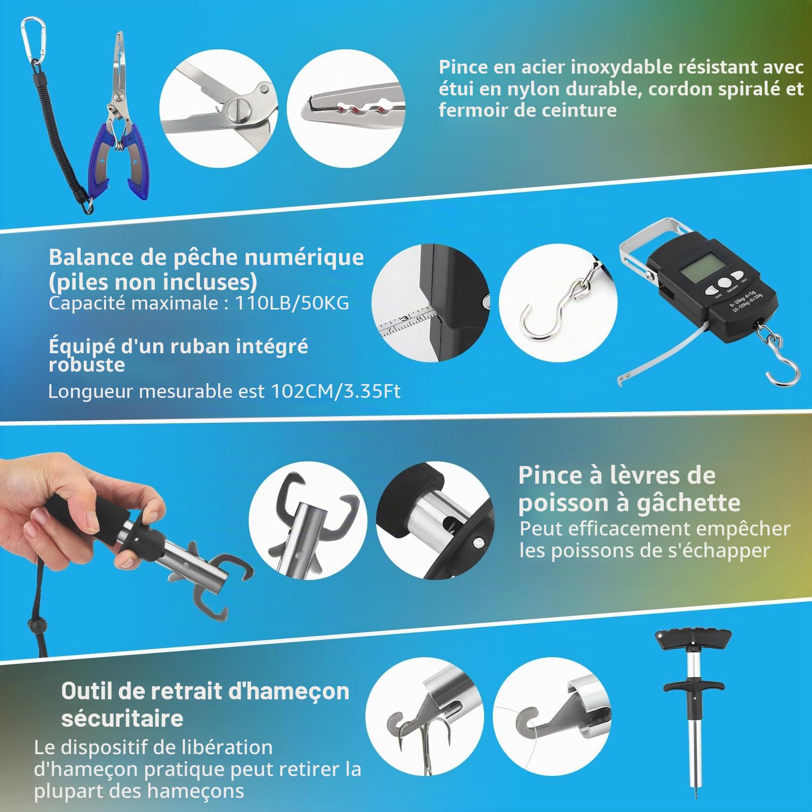 Lot de 314 accessoires de pêche avec boîte à appâts, kit d'appâts de pêche et kit d'outils avec clips à lèvres, extracteur d'hameçon, cuillère, cuillère, spinner, jigs, équipement de pêche pour