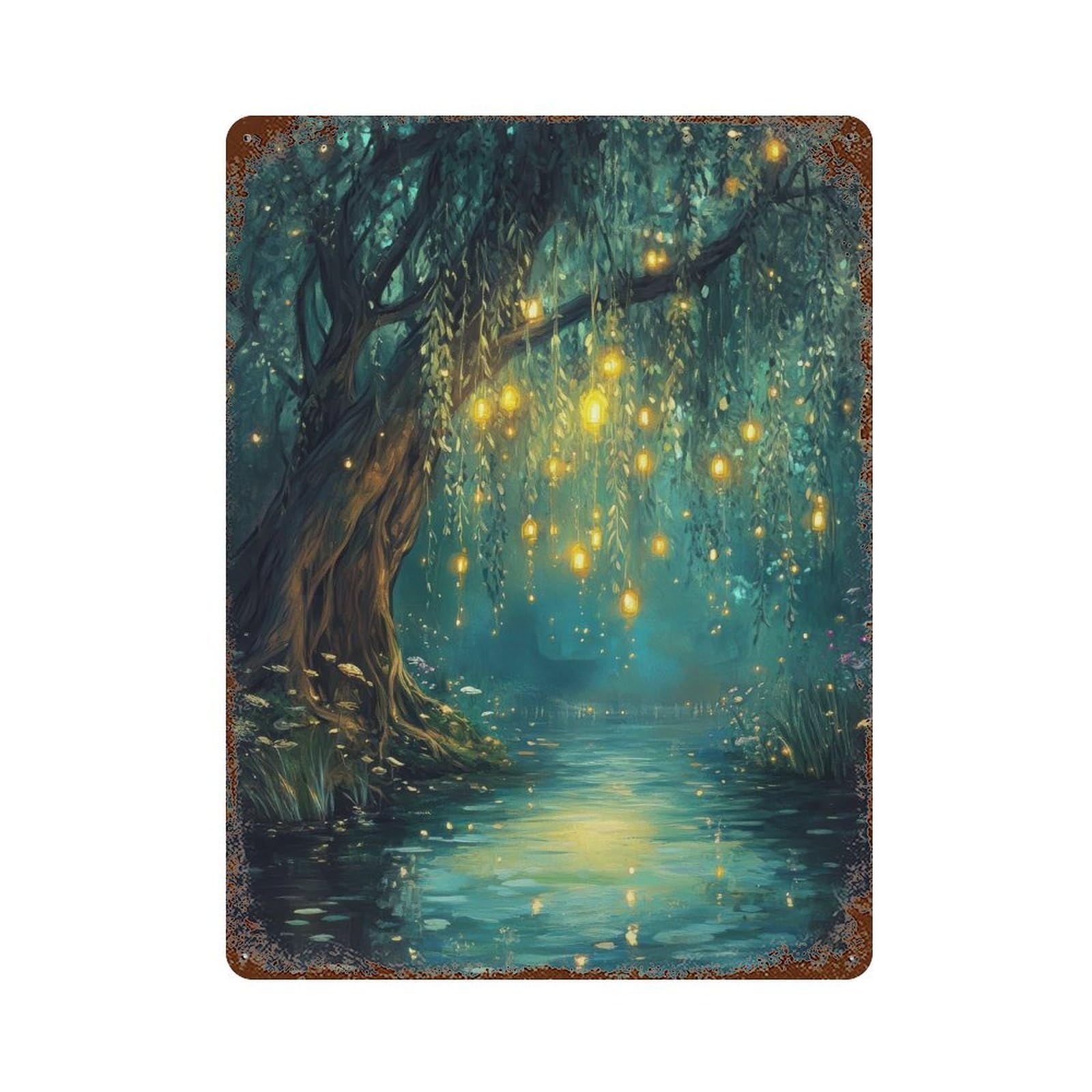 xiaoxiaoshen Fairy Enchanted Willow Mystical Woodland Vintage Fantasy Wall Decor Art Metal Tin Poster Modern Home Decor Art Home Bar Shop Decorations Vintage Sign 40x30cm